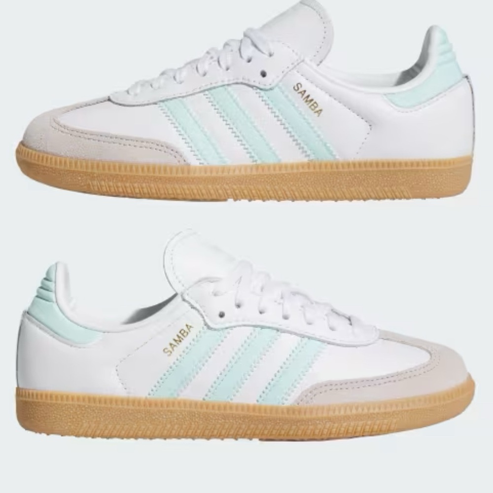 adidas Samba OG Sneaker New in box size 2 little kid unisex  white/aqua